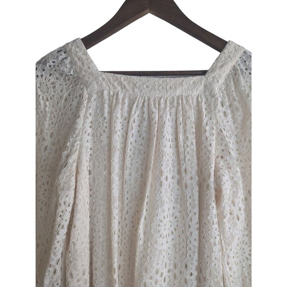 Lauren Conrad Off-white Crochet Cottagecore Boho Peasant Top Square Neckline szS - Picture 6 of 10